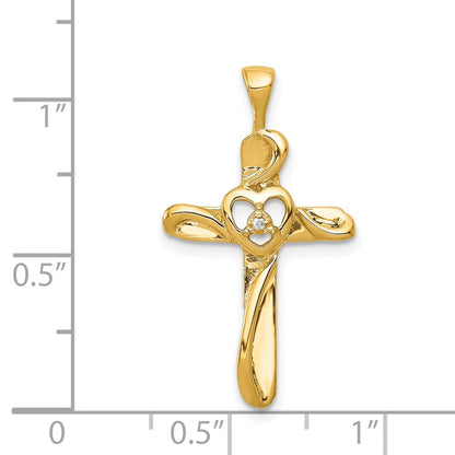 14K Yellow Gold AA Real Diamond Cross Pendant