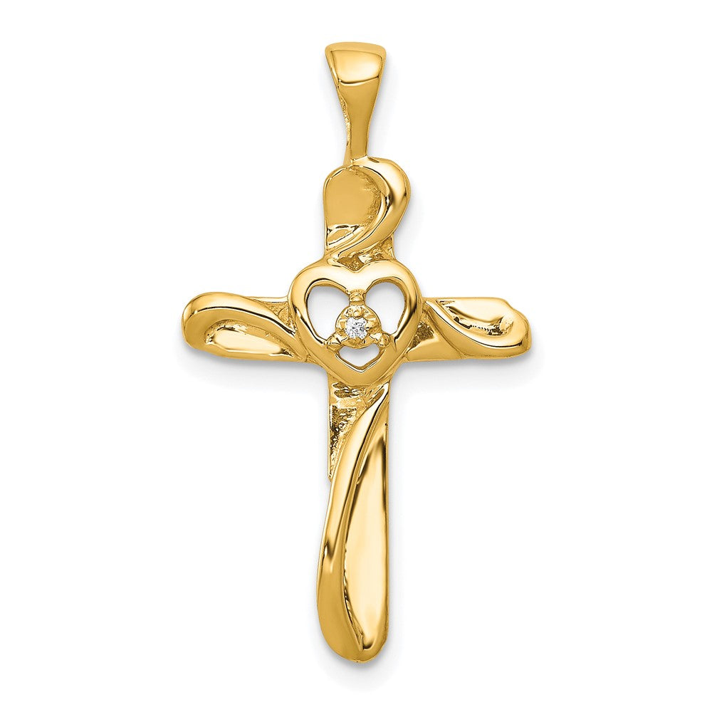 14K Yellow Gold AA Real Diamond Cross Pendant
