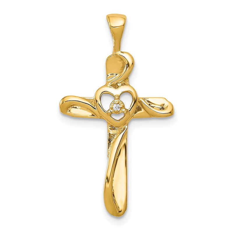 14K Yellow Gold AA Real Diamond Cross Pendant