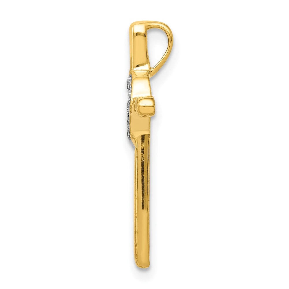 14K Yellow Gold .02ct. Real Diamond Heart Cross Chain Slide