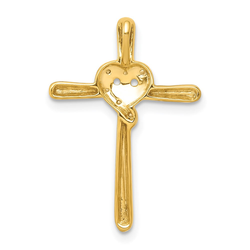 14K Yellow Gold .02ct. Real Diamond Heart Cross Chain Slide