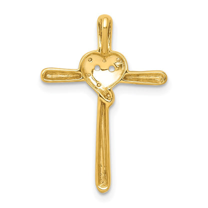 14K Yellow Gold .02ct. Real Diamond Heart Cross Chain Slide