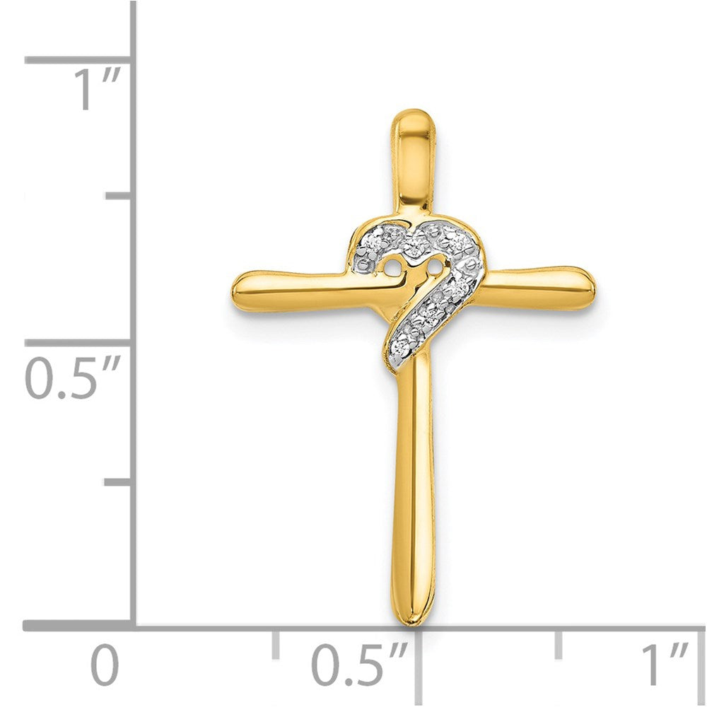 14K Yellow Gold .02ct. Real Diamond Heart Cross Chain Slide