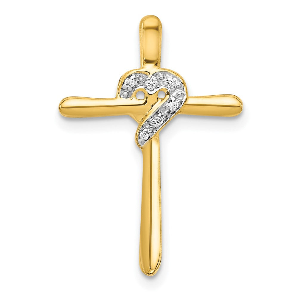 14K Yellow Gold .02ct. Real Diamond Heart Cross Chain Slide