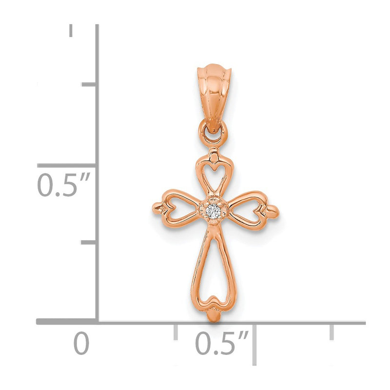 14K Rose Gold Real Diamond Accented Cross Pendant
