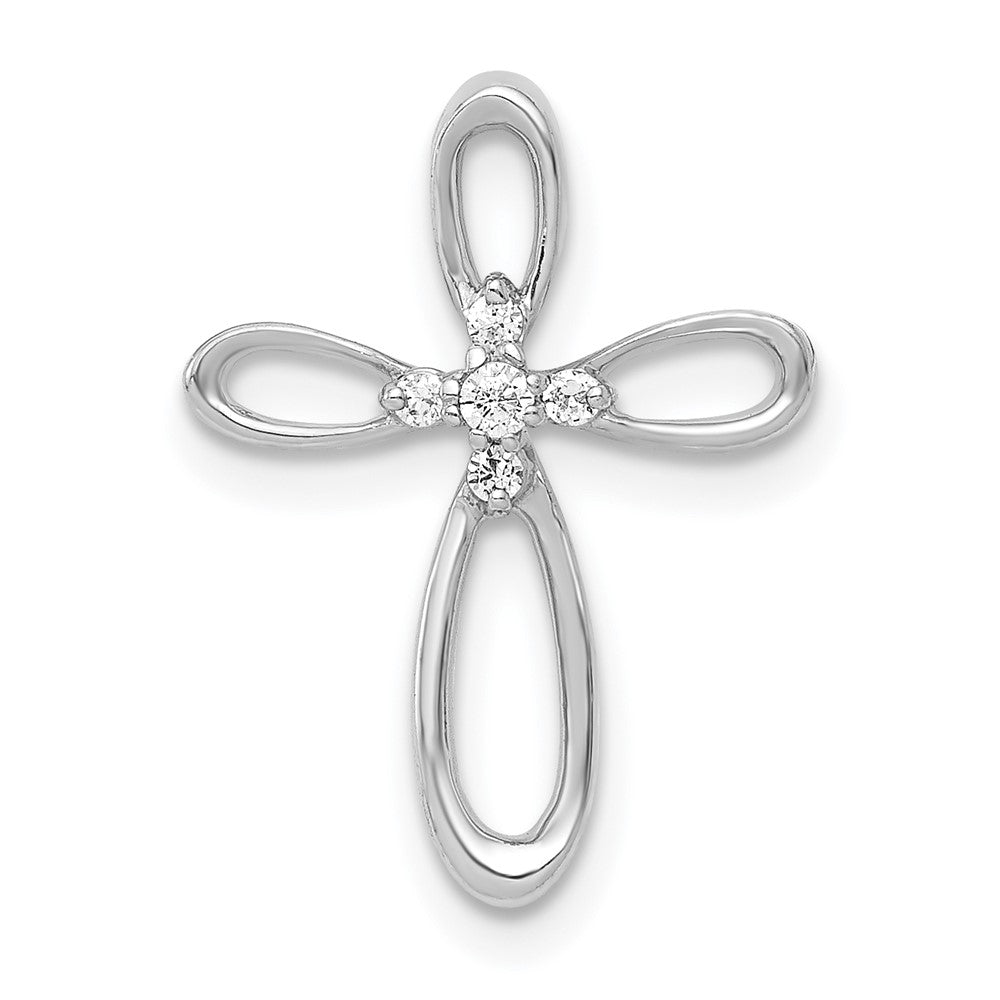 14k White Gold 1/20ct. Real Diamond Cross Chain Slide