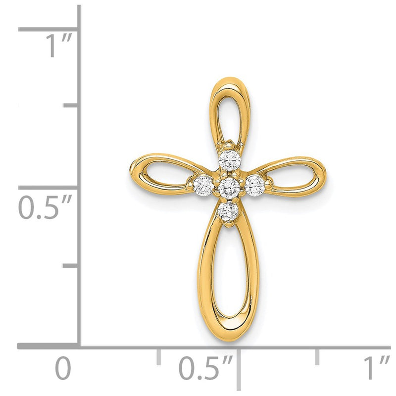 14K Yellow Gold 1/10ct. Real Diamond Cross Chain Slide