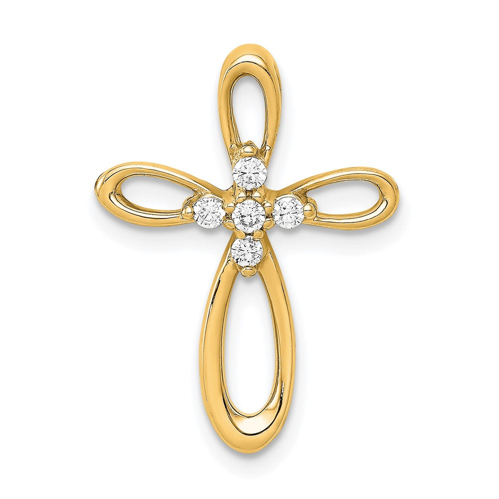 14K Yellow Gold 1/10ct. Real Diamond Cross Chain Slide