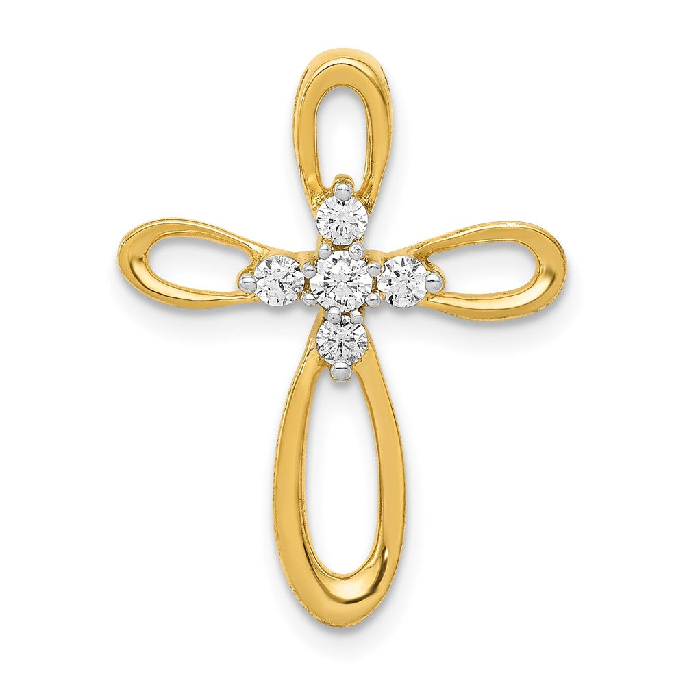 14K Yellow Gold 1/5ct. Real Diamond Cross Chain Slide