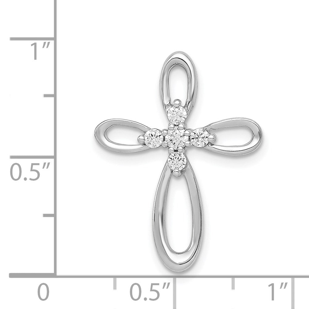 14k White Gold 1/5ct. Real Diamond Cross Chain Slide