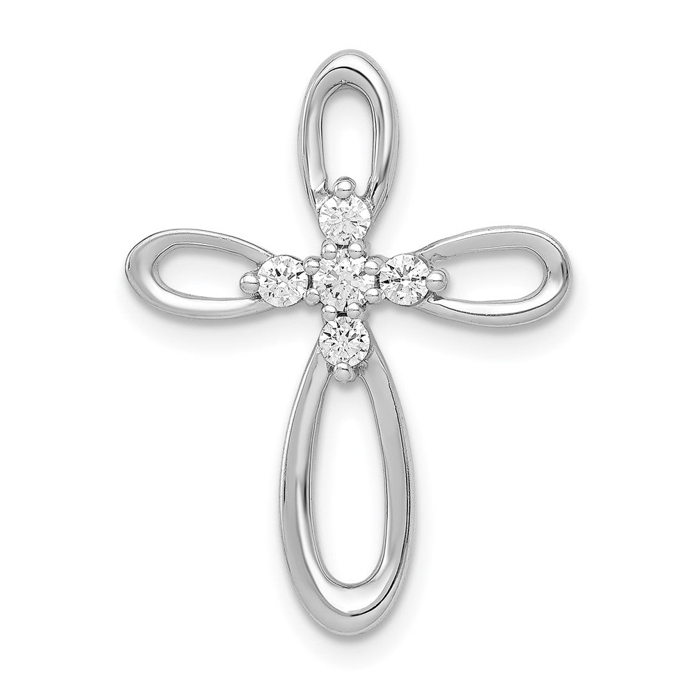 14k White Gold 1/5ct. Real Diamond Cross Chain Slide