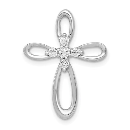14k White Gold 1/5ct. Real Diamond Cross Chain Slide