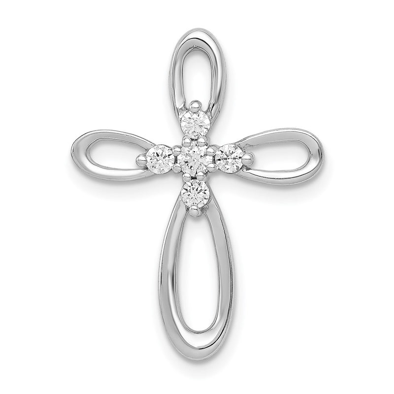14k White Gold 1/5ct. Real Diamond Cross Chain Slide
