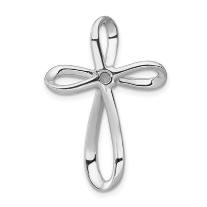 14k White Gold 1/6ct. Real Diamond Cross Chain Slide