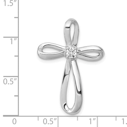 14k White Gold 1/6ct. Real Diamond Cross Chain Slide