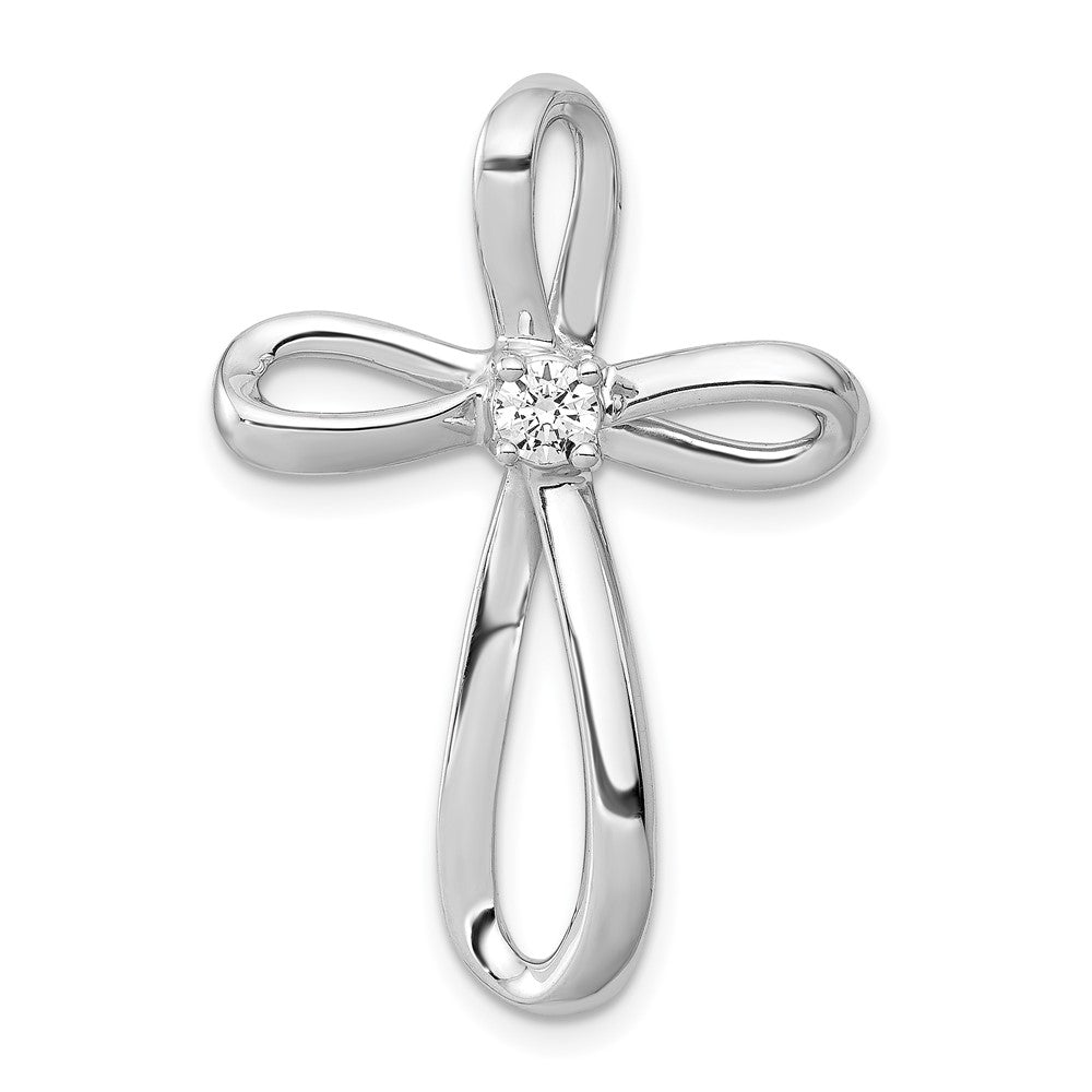 14k White Gold 1/6ct. Real Diamond Cross Chain Slide