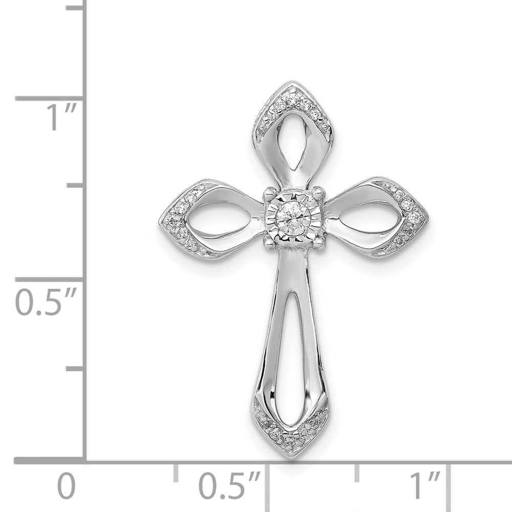 14k White Gold 1/8ct. Real Diamond Cross Chain Slide