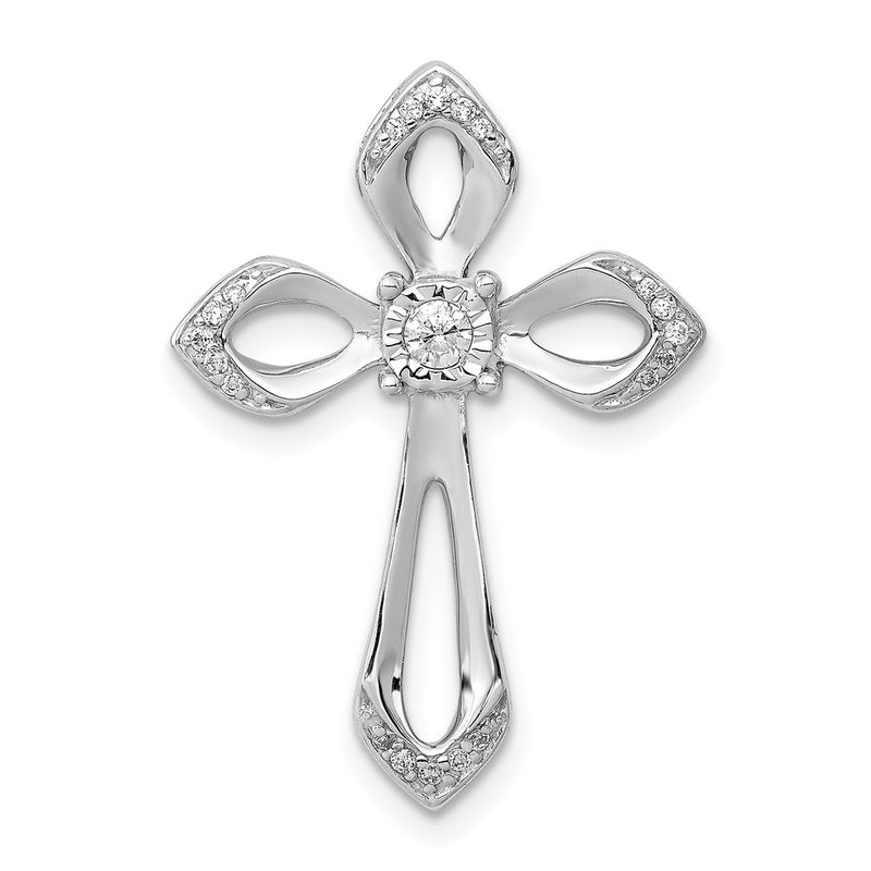 14k White Gold 1/8ct. Real Diamond Cross Chain Slide