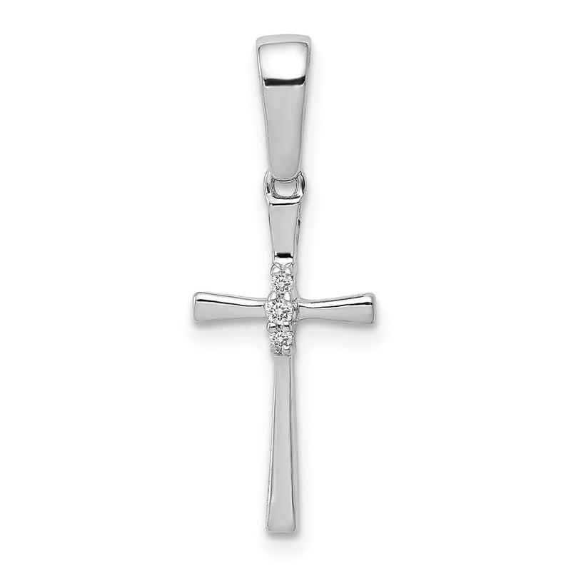 14k White Gold .02ct. Real Diamond Cross Pendant