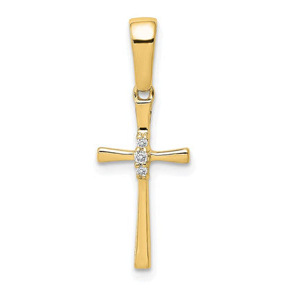 14K Yellow Gold .02ct. Real Diamond Cross Pendant