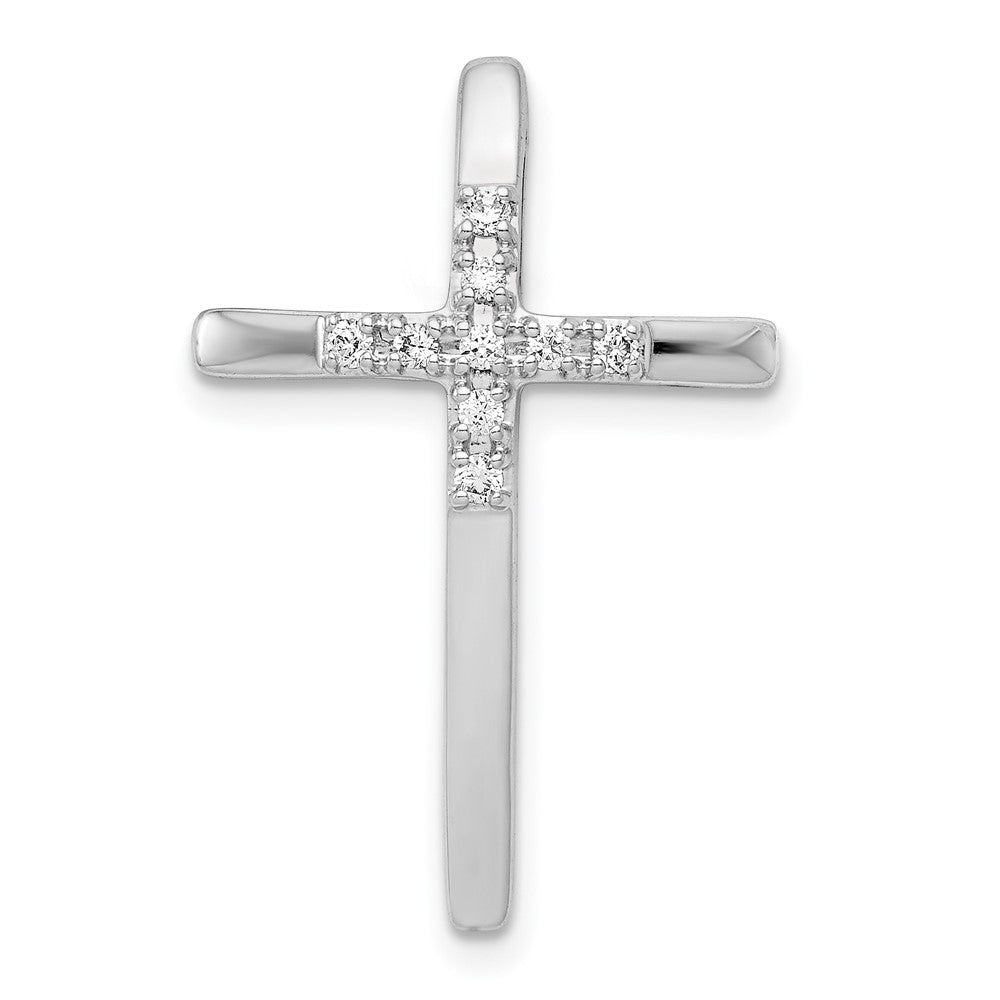 14k White Gold 1/10ct. Real Diamond Cross Chain Slide