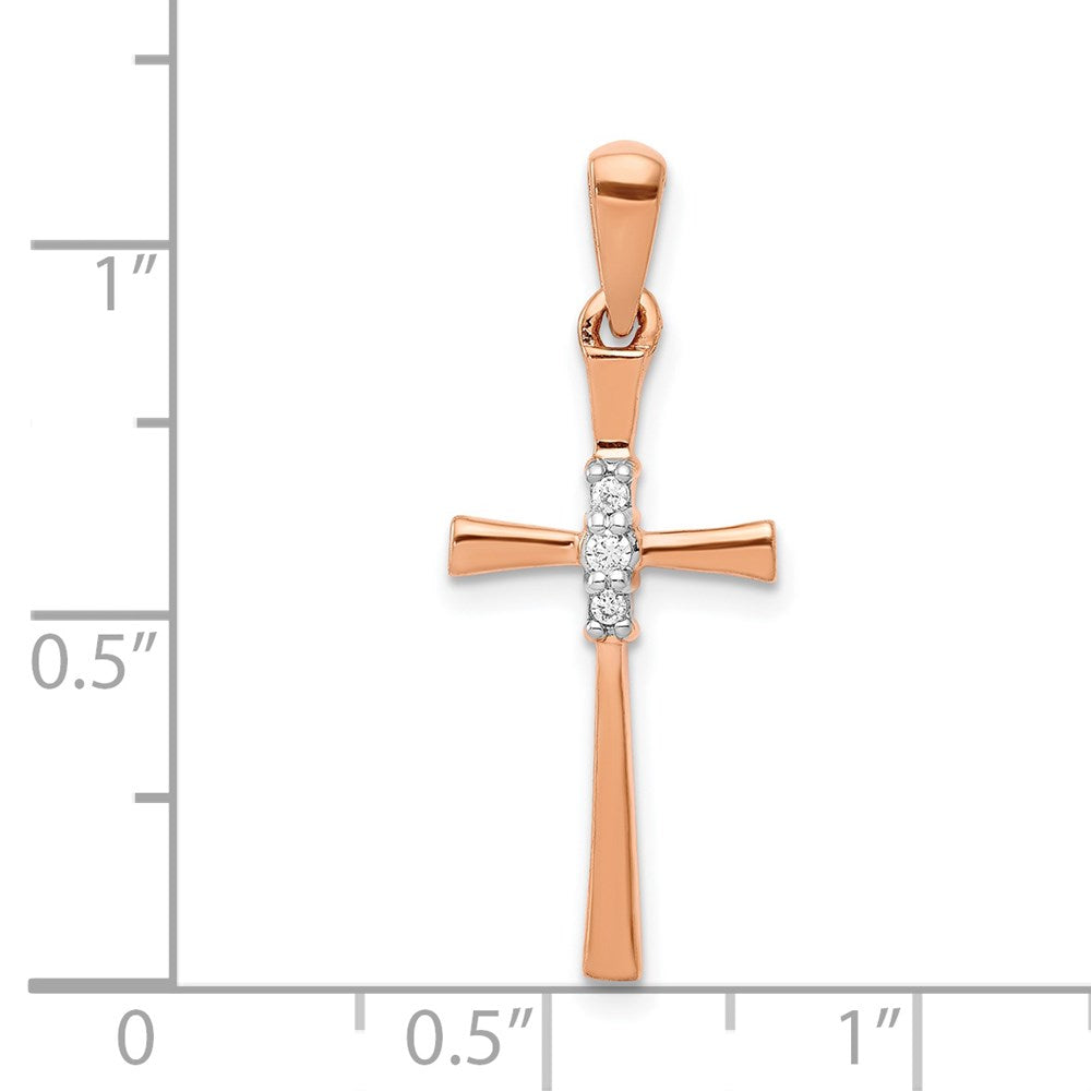 14k Rose Gold .03ct. Real Diamond Cross Pendant