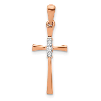 14k Rose Gold .03ct. Real Diamond Cross Pendant