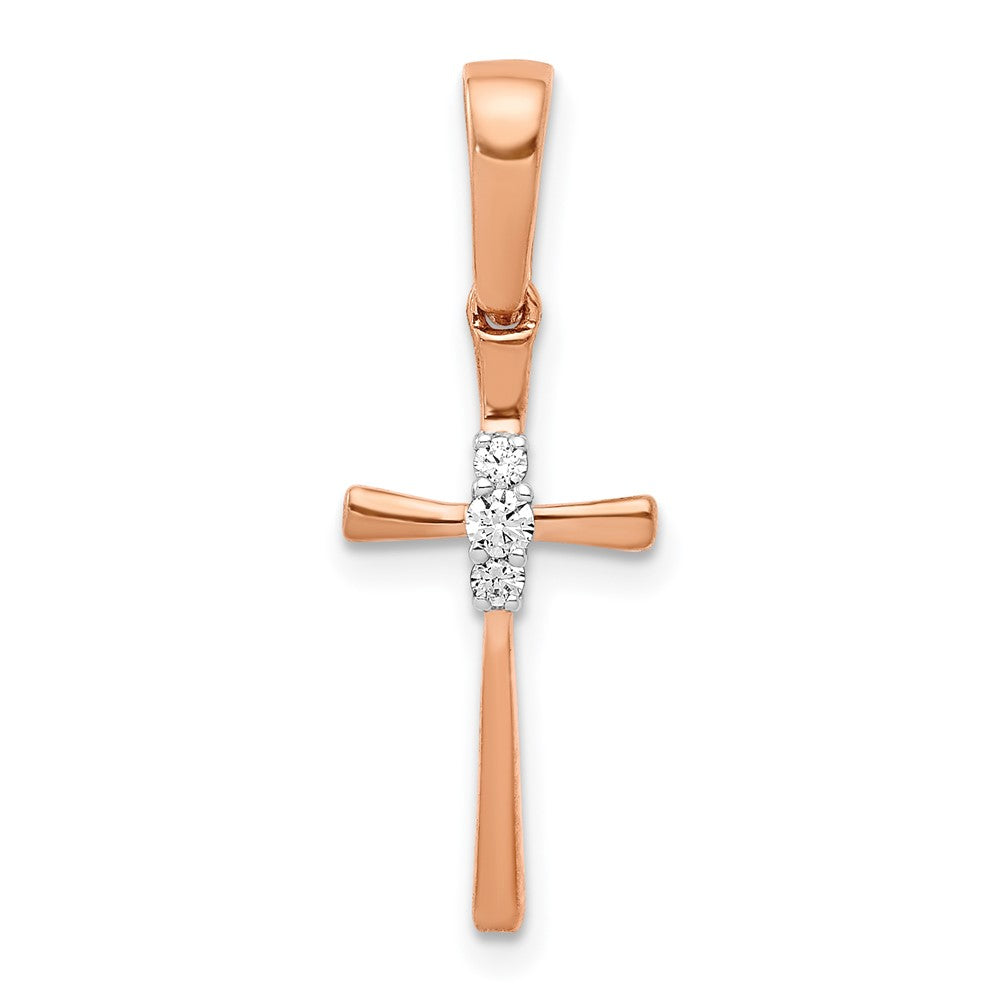 14k Rose Gold 1/20ct. Real Diamond Cross Pendant