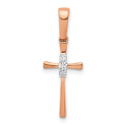 14k Rose Gold 1/20ct. Real Diamond Cross Pendant
