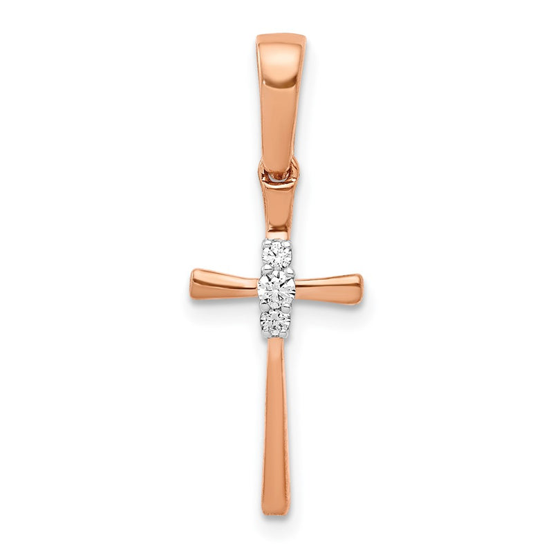 14k Rose Gold 1/20ct. Real Diamond Cross Pendant