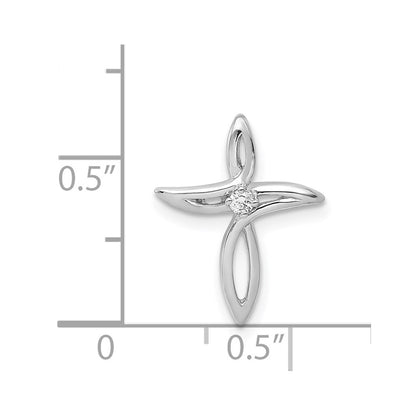 14k White Gold AA Real Diamond Cross Pendant