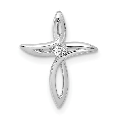 14k White Gold AA Real Diamond Cross Pendant