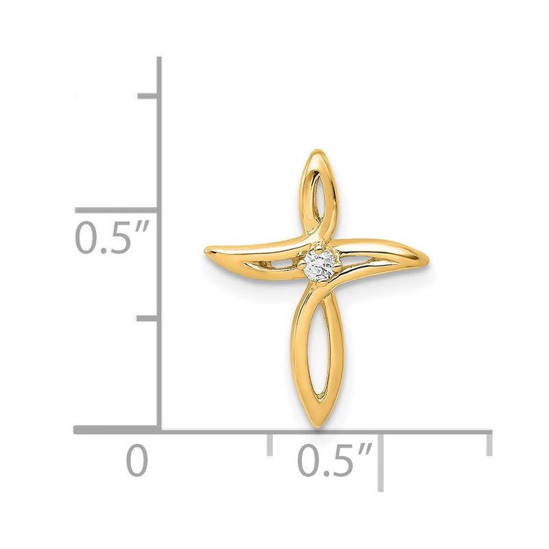 14K Yellow Gold AA Real Diamond Cross Pendant