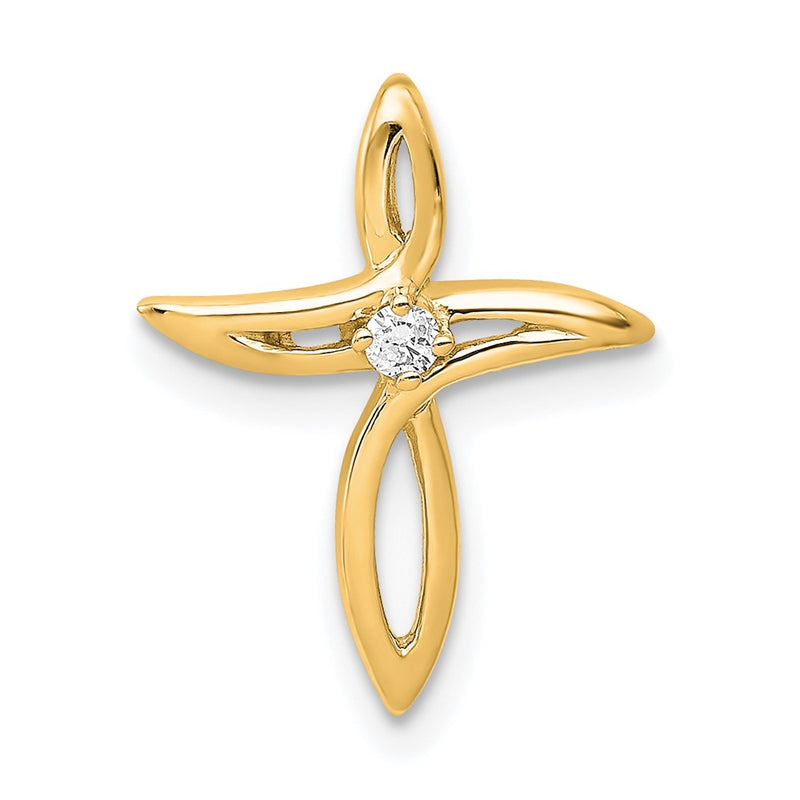 14K Yellow Gold AA Real Diamond Cross Pendant