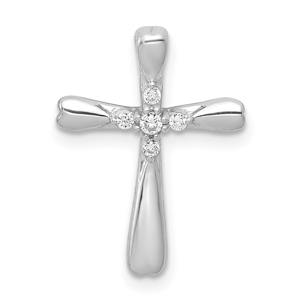 14k White Gold 1/20ct. 5-Stone Real Diamond Cross Chain Slide