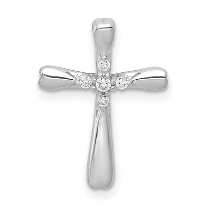 14k White Gold 1/20ct. 5-Stone Real Diamond Cross Chain Slide