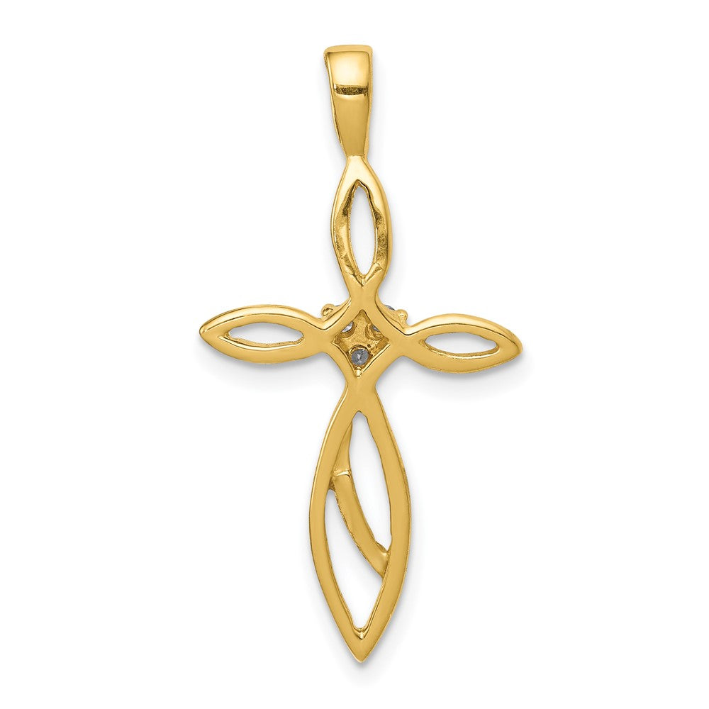 14K Yellow Gold AA Real Diamond Cross Pendant