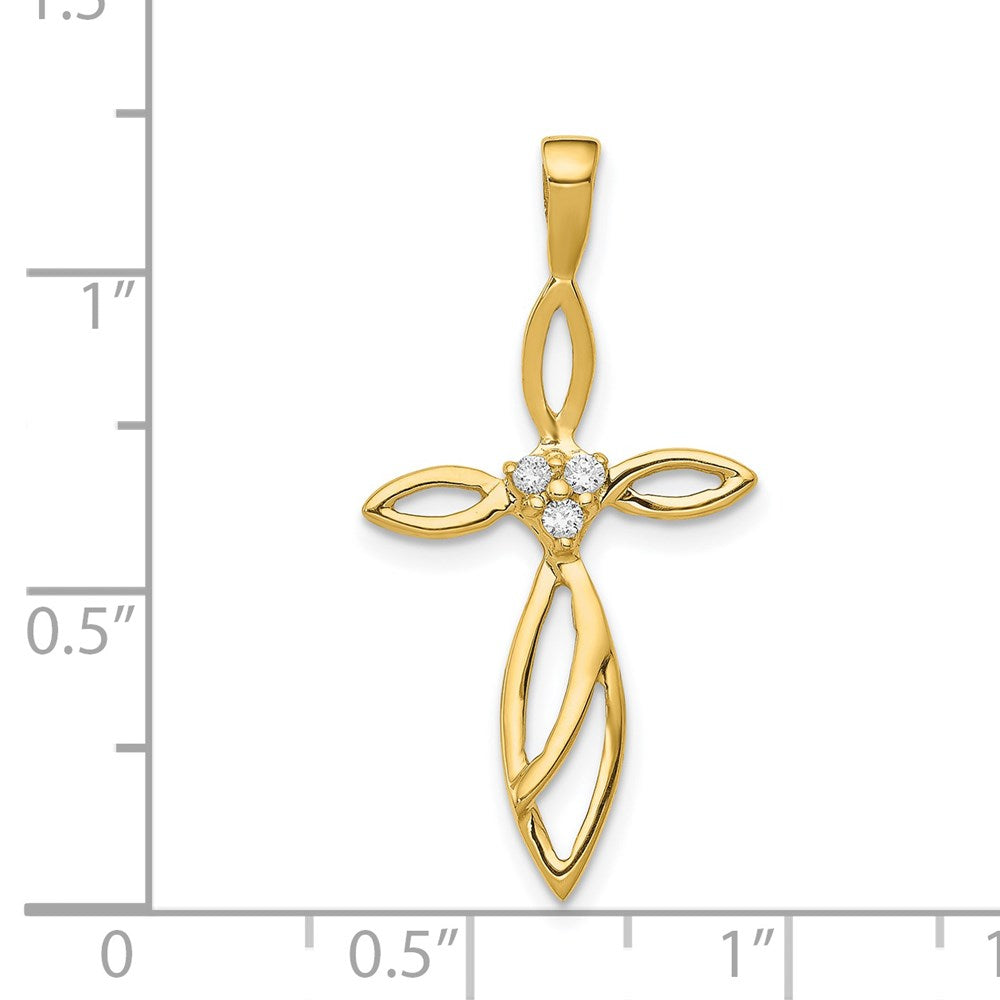 14K Yellow Gold AA Real Diamond Cross Pendant