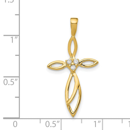 14K Yellow Gold AA Real Diamond Cross Pendant