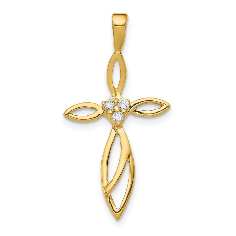 14K Yellow Gold AA Real Diamond Cross Pendant