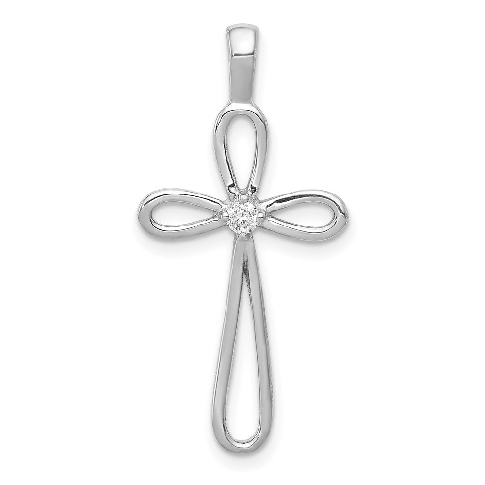 14k White Gold AA Real Diamond Cross Pendant