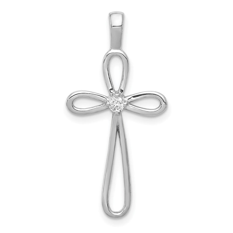14k White Gold AA Real Diamond Cross Pendant