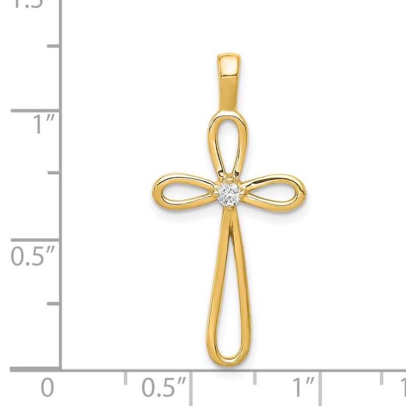 14K Yellow Gold AA Real Diamond Cross Pendant