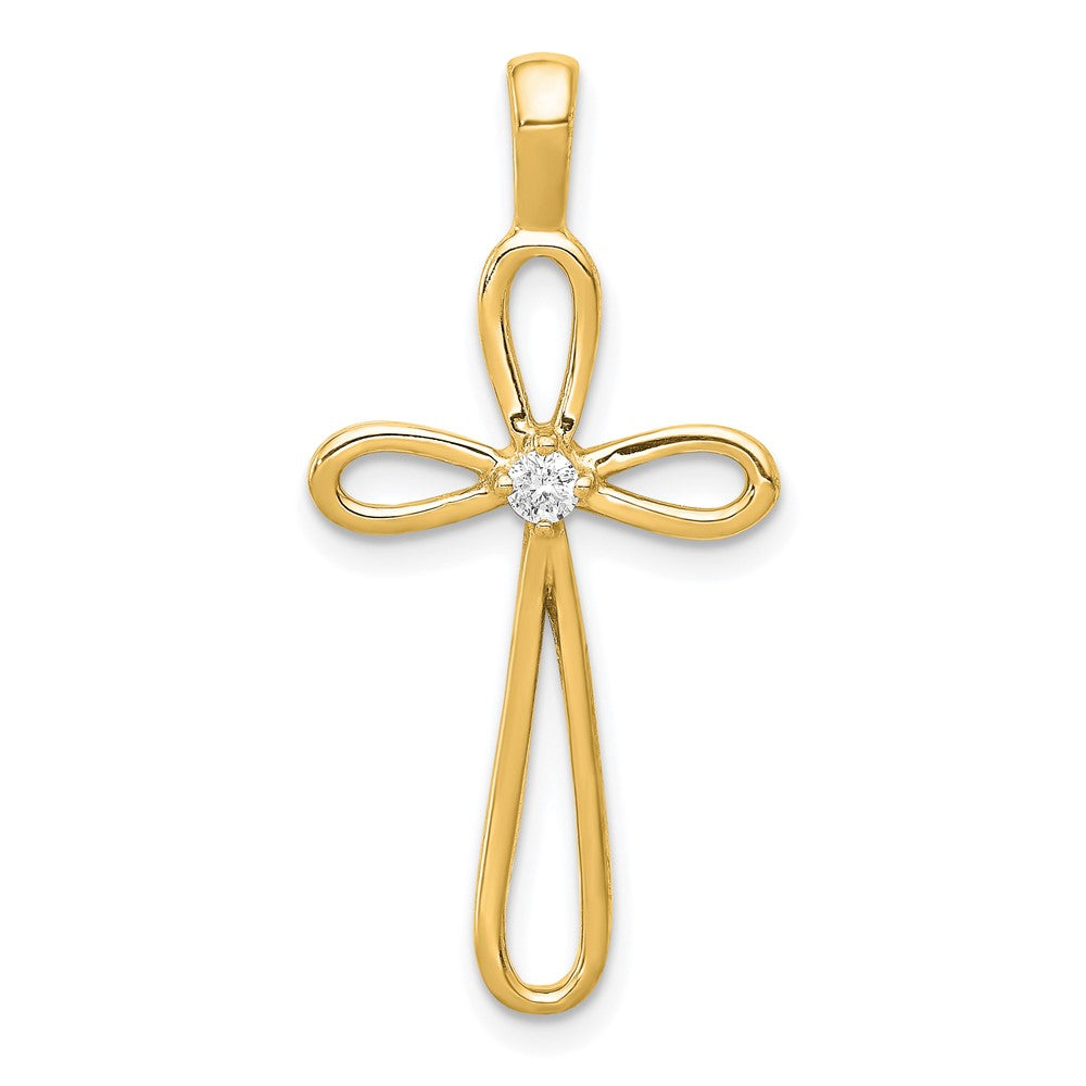 14K Yellow Gold AA Real Diamond Cross Pendant