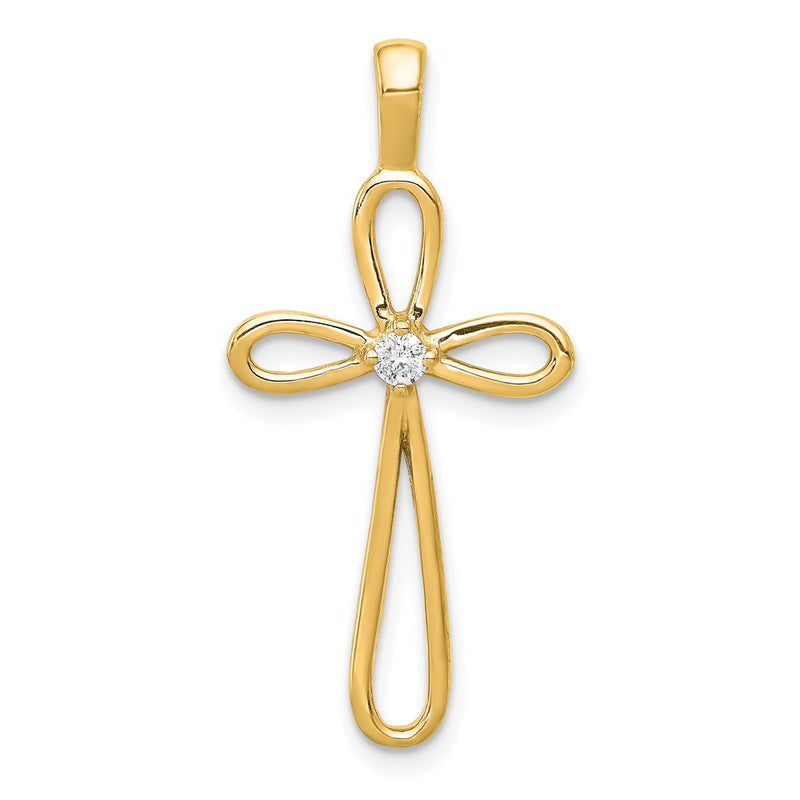 14K Yellow Gold AA Real Diamond Cross Pendant