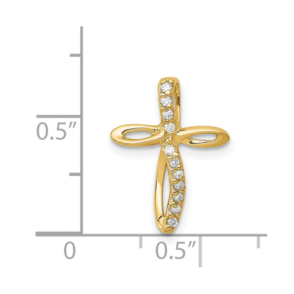 14K Yellow Gold AA Real Diamond Cross Pendant