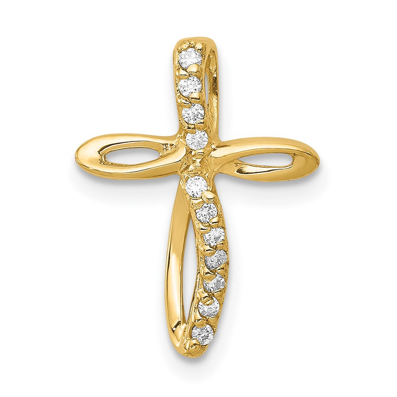 14K Yellow Gold AA Real Diamond Cross Pendant
