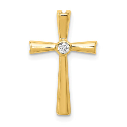 14K Yellow Gold AA Real Diamond Cross Pendant