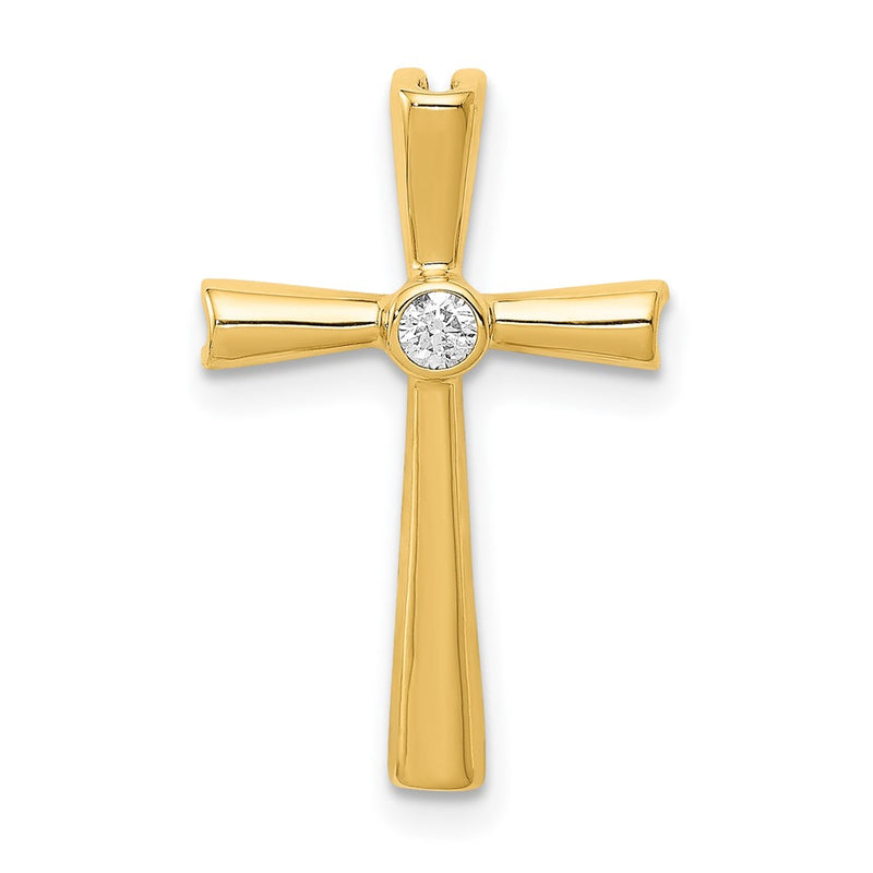 14K Yellow Gold AA Real Diamond Cross Pendant