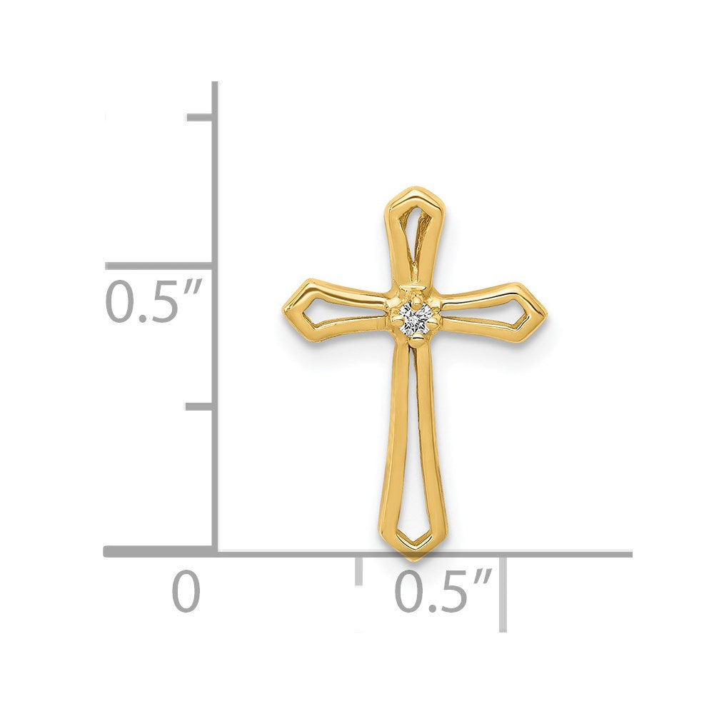 14K Yellow Gold AA Real Diamond Cross Pendant